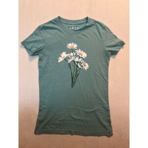 Free State Girls Sage Green Daisy Flower Graphic T-Shirt Size S Short Sleeve